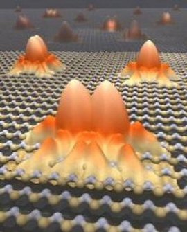 Microscopic visualization of electron cloud together with a model of the gallium arsenide crystal structure