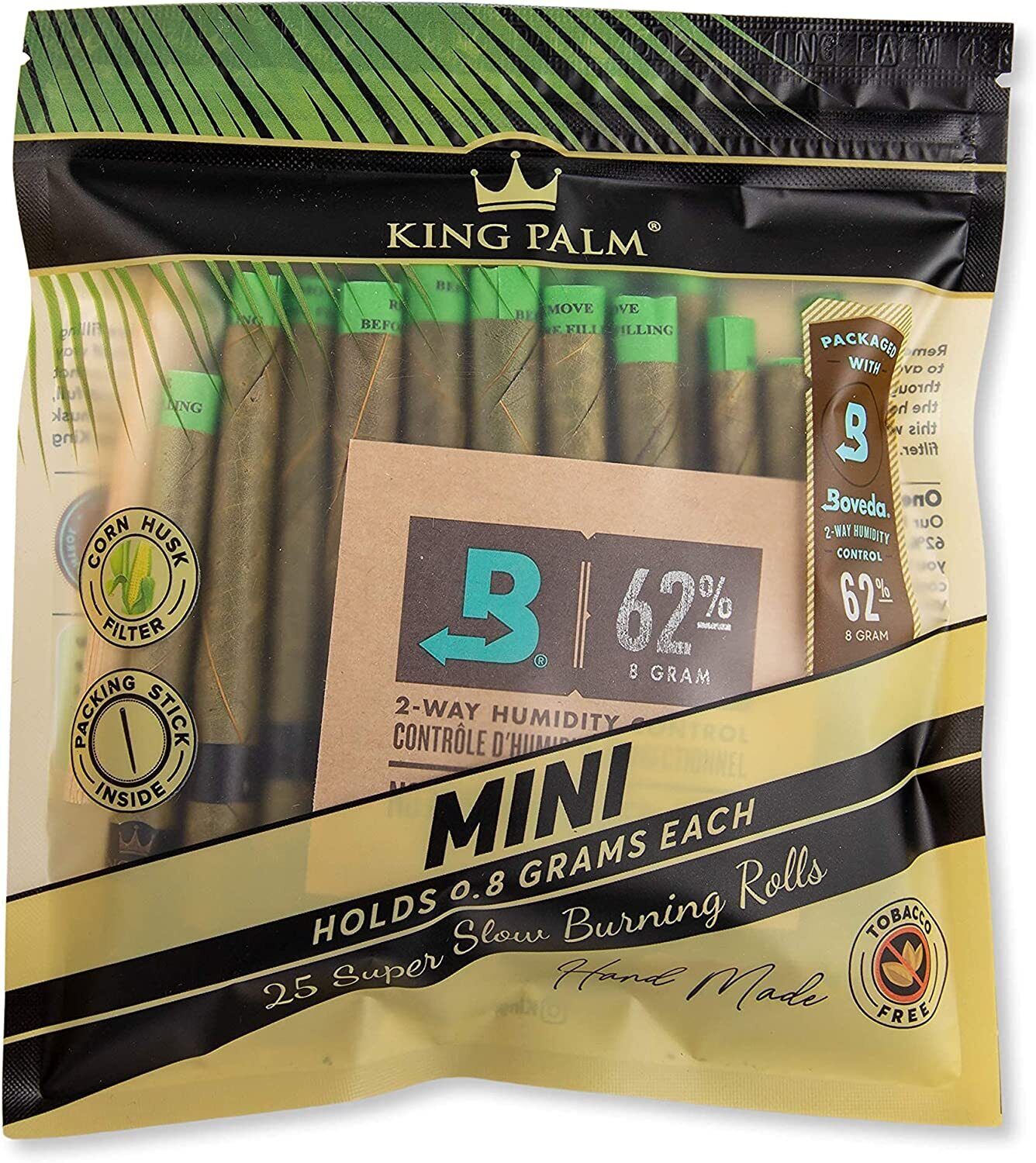 King Palm | Mini Size | Natural | Organic Prerolled Palm Leafs | 25 Rolls