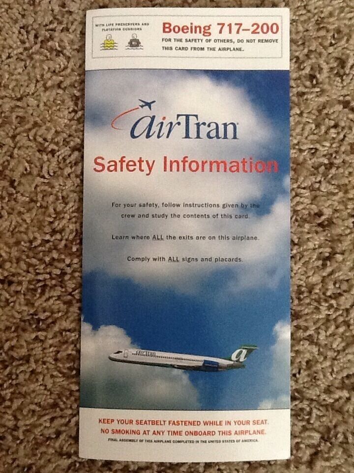 Retired AirTran Airways Boeing 717-200 Emergency Safety Information Card US New