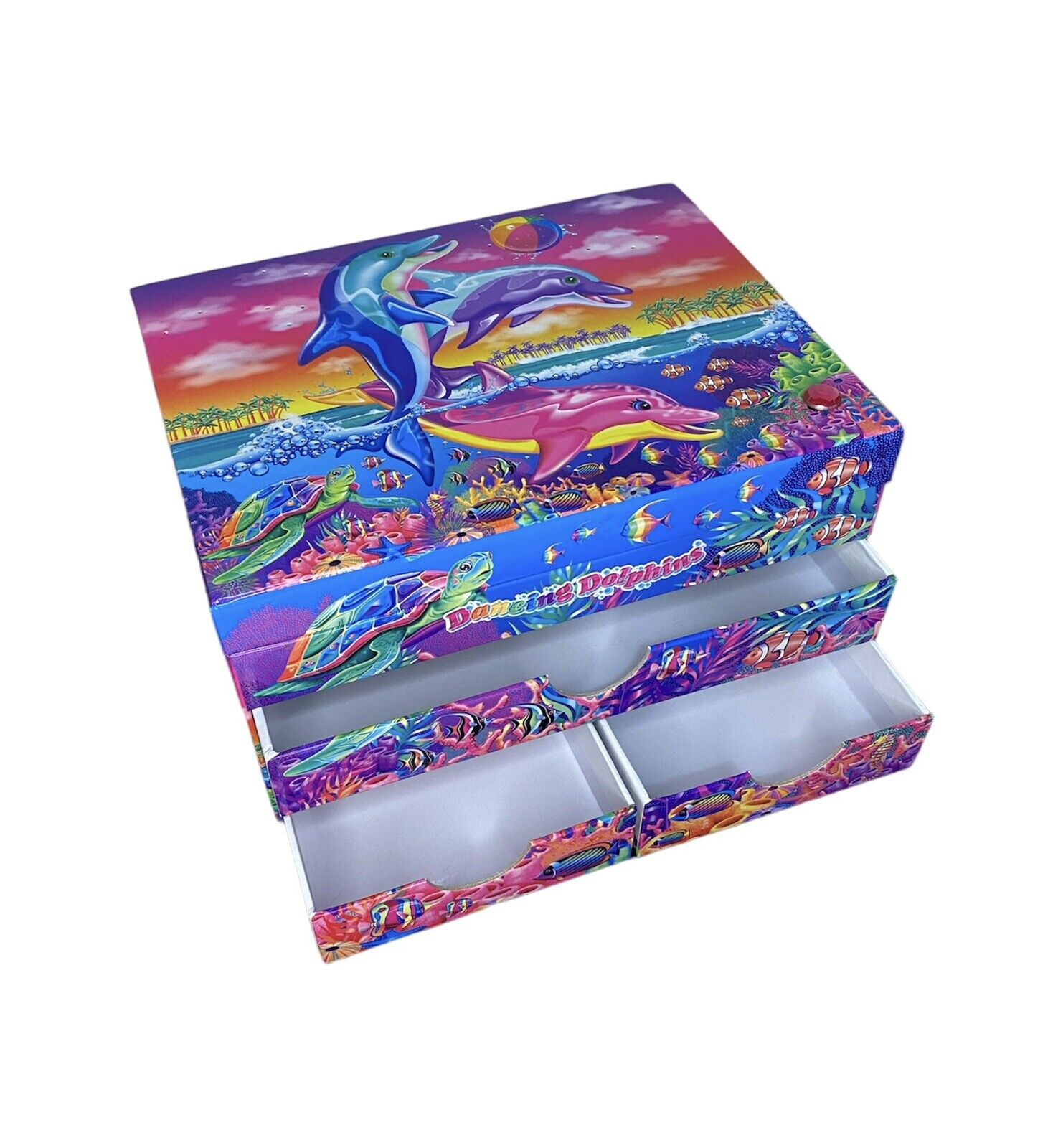 Vintage Lisa Frank Dancing Dolphins Craft Stationary Jewelry Box Lights Up