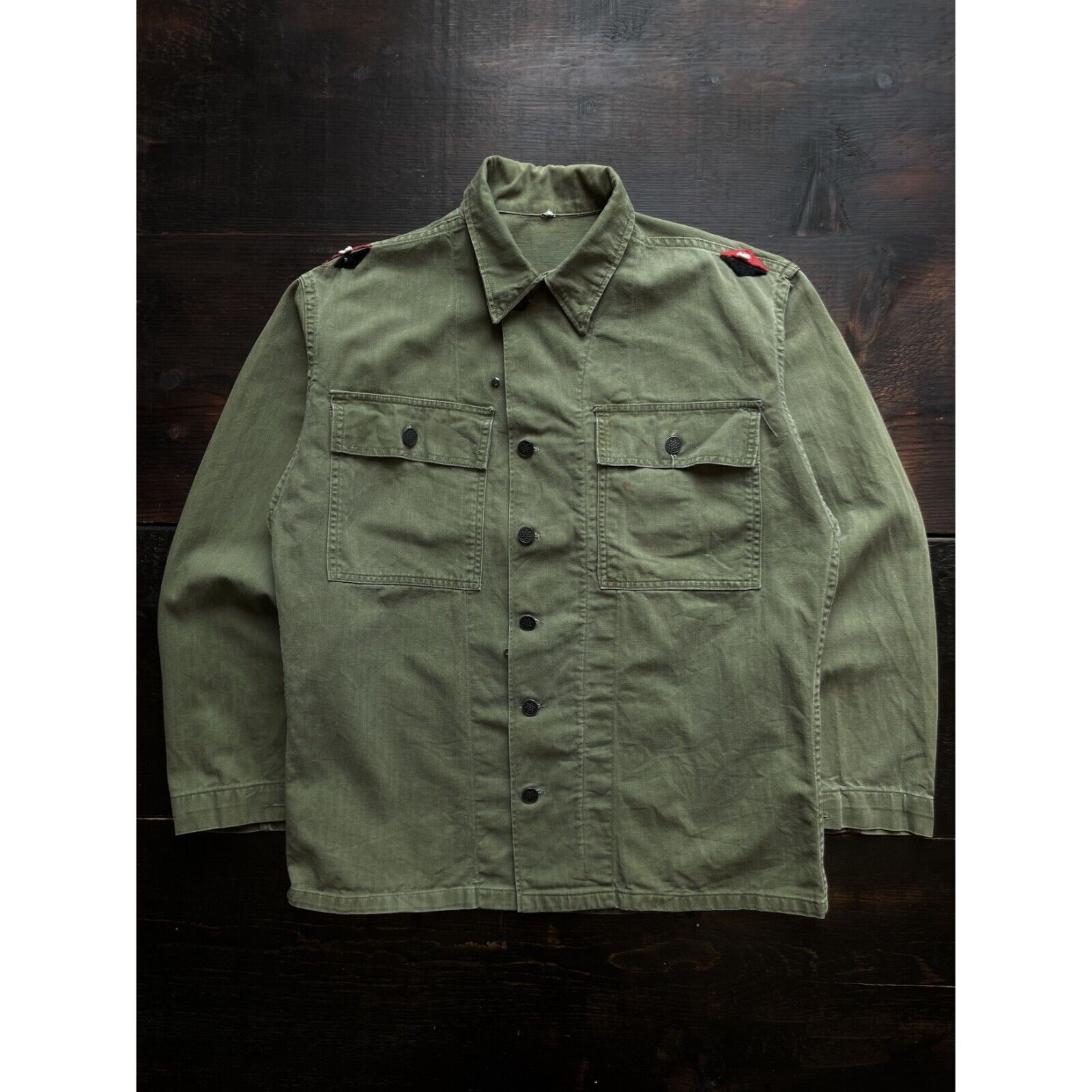 True Vintage 40s 13-Star Button HBT Military Shirt Size Large WW2 Square Pocket