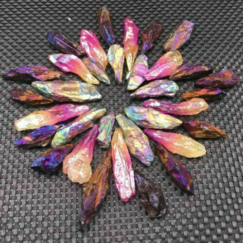 A Lot Of Titanium Rainbow Aura Lemurian Quartz Crystal Pointed Healing 3-10pcs