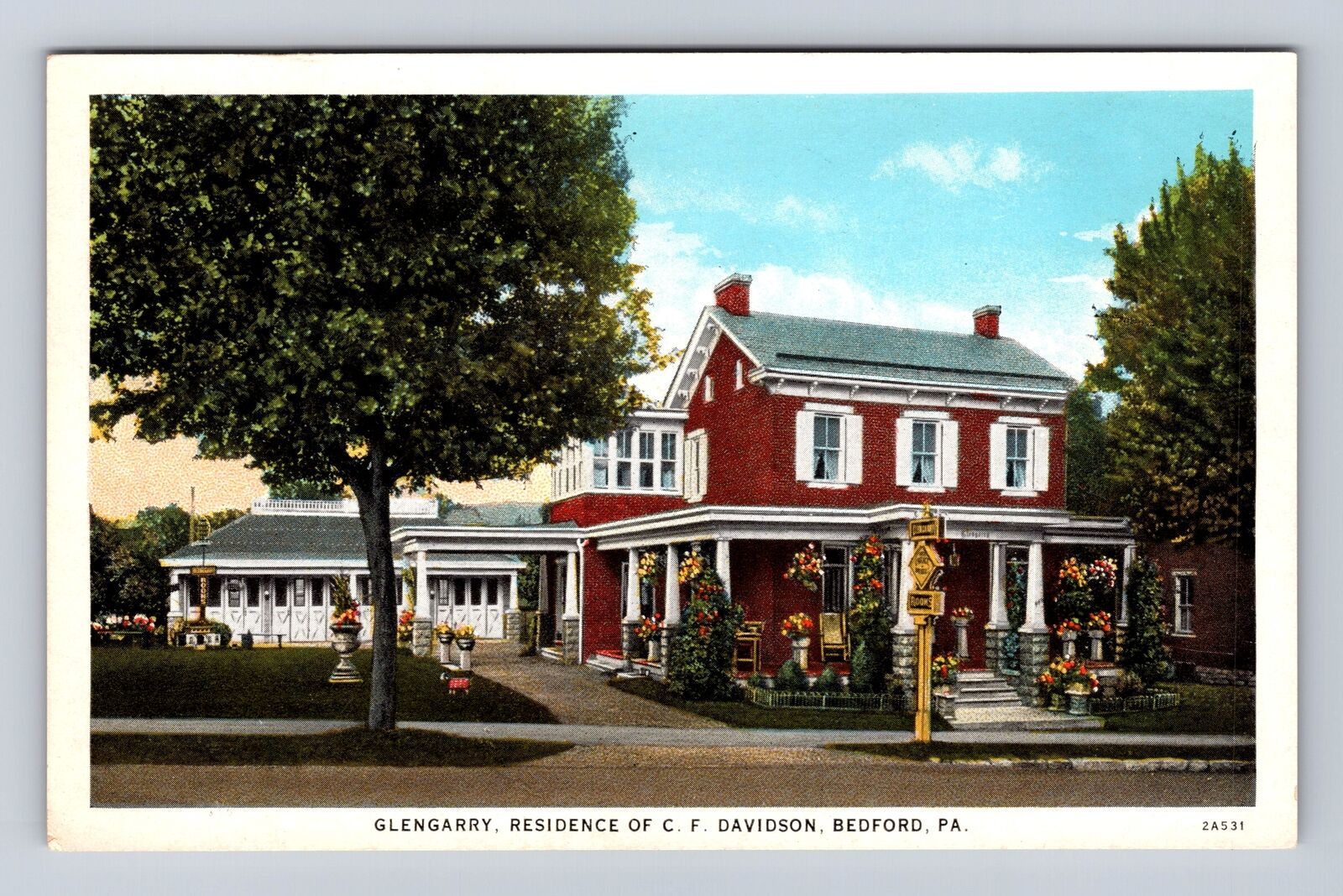 Bedford PA- Pennsylvania, Glengarry, Residence Of CF Davidson, Vintage Postcard