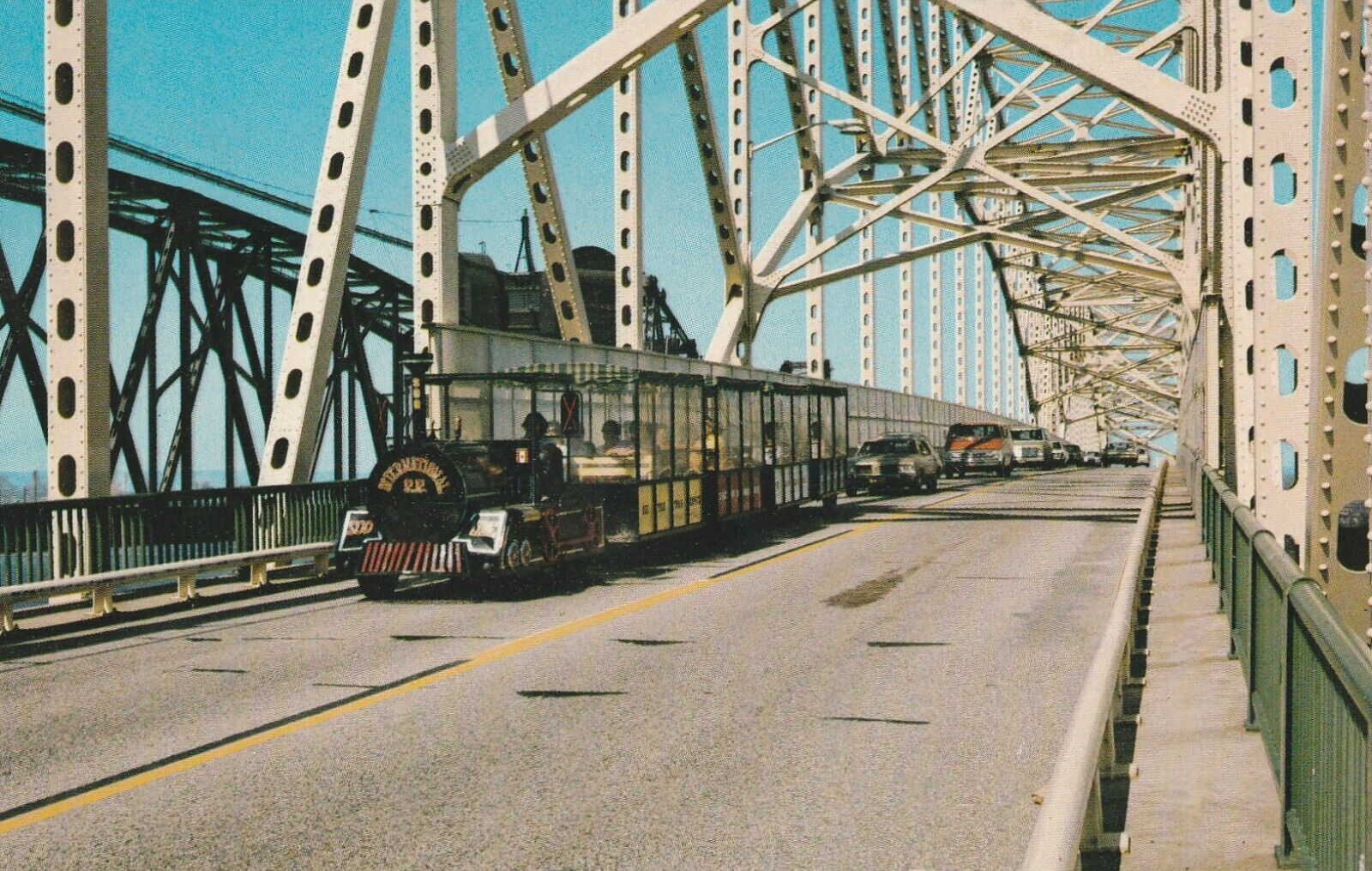 Vintage Postcard Marie Michigan Soo Tour Train on International Bridge Photo