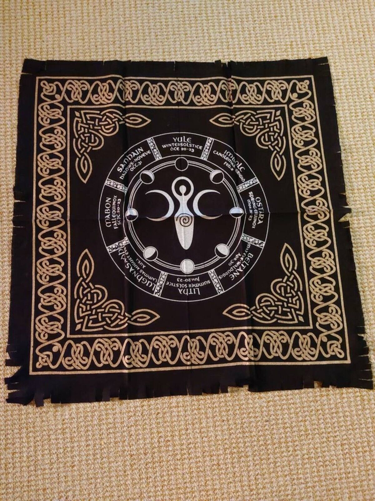 Triple Moon Altar Cloth Wiccan Celtic Black Scarf 24\