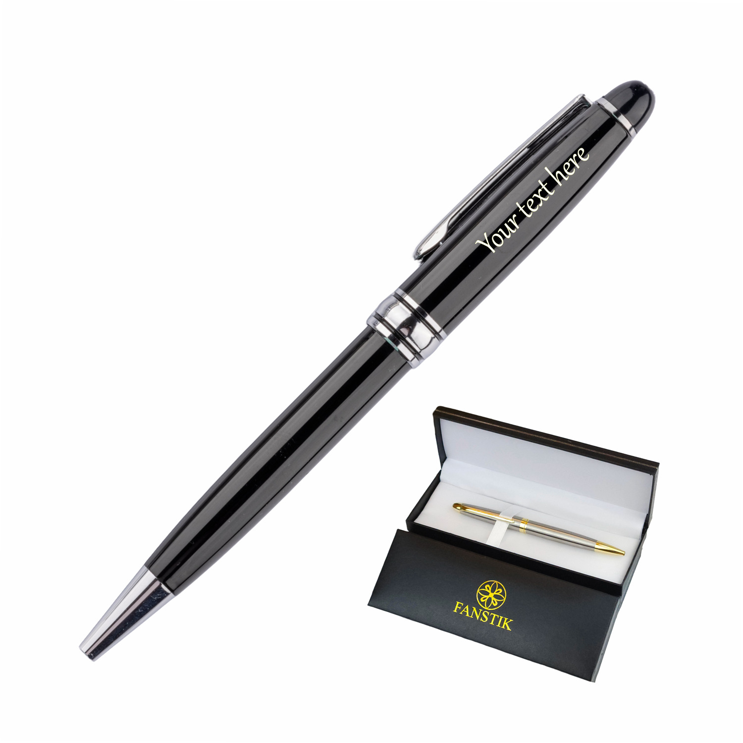 Personalized Pen, Elegant Engraved Pen. Luxury Customized Black and Silver Pen