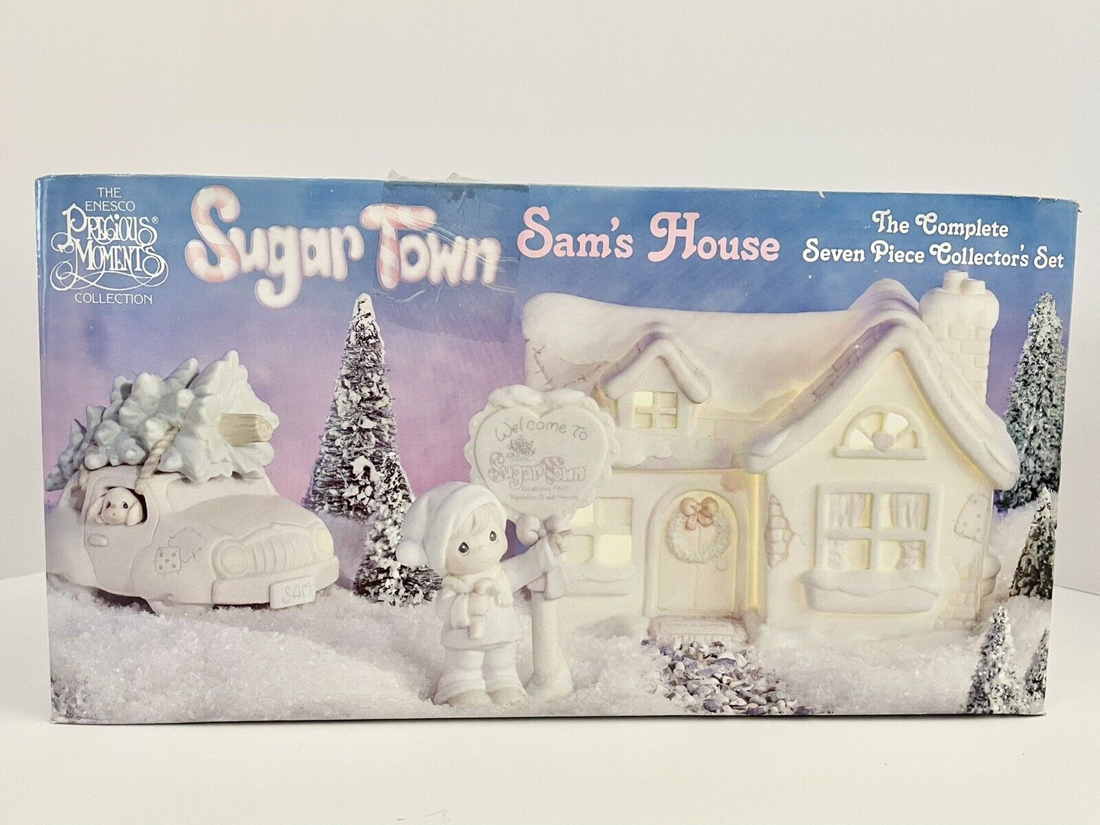 1992 Precious Moments Sugar Town Sam’s House Nightlight 7 Pc Collector's Set