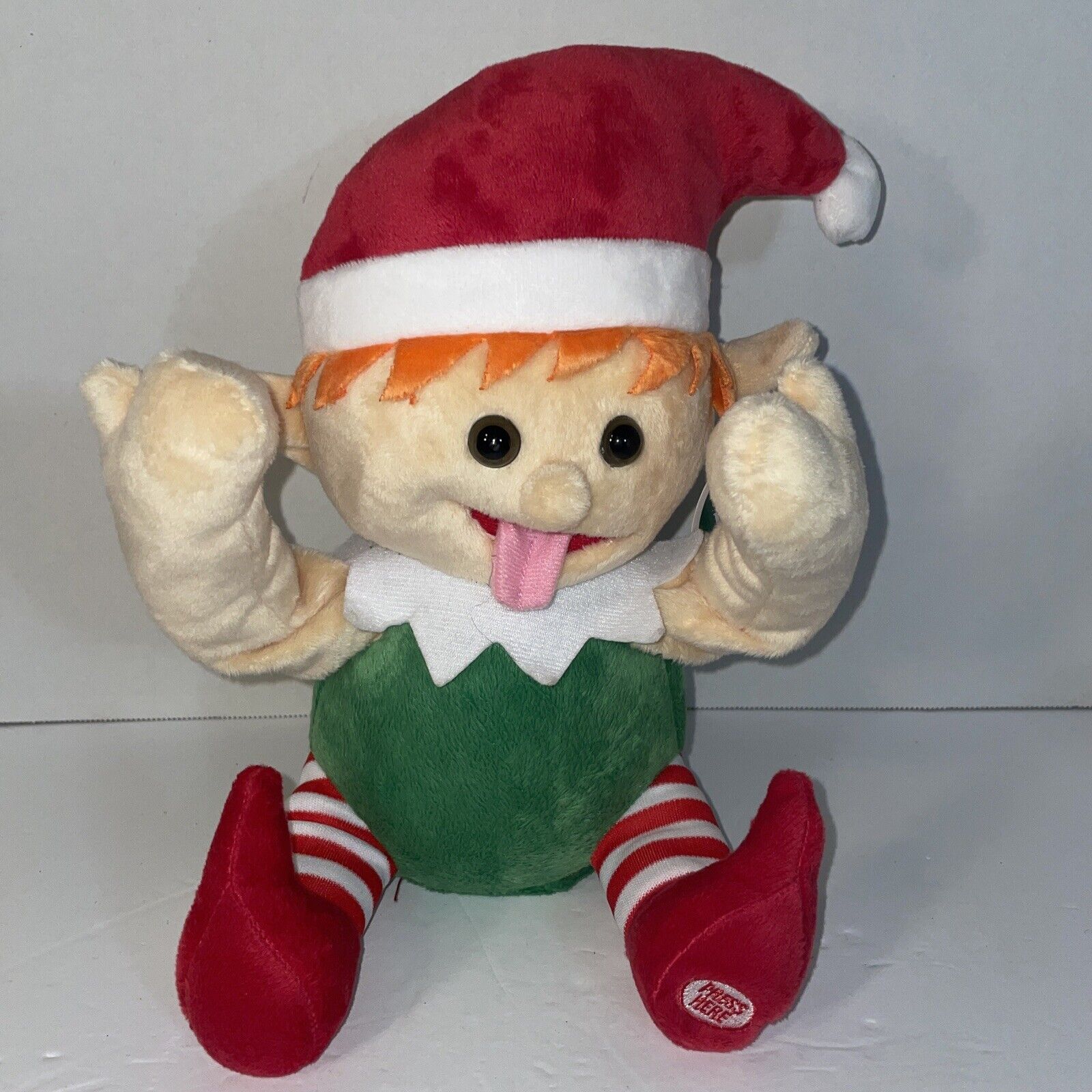Winter Wonder Lane Funny Face Elf Sticks out Tongue Animated Plush Plays Music
