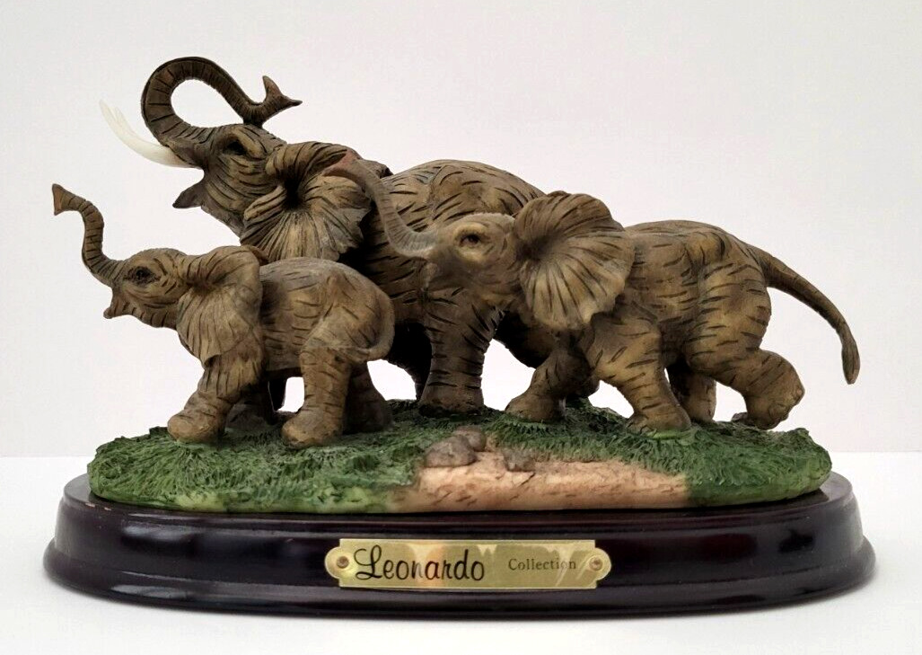 The Leonardo Collection Mother Elephant and Her Two Baby Calfs Figurine Resin