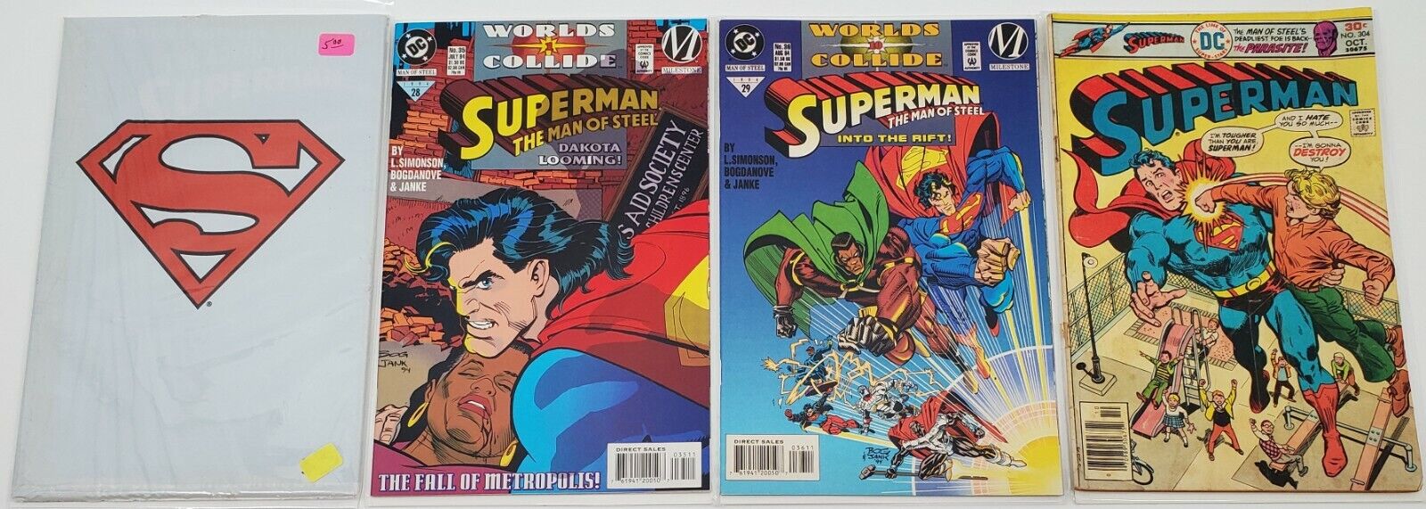 Superman 4 Comic Books Lot feat. Superman #500 Issue, 70\'s issue, Parasite etc. 
