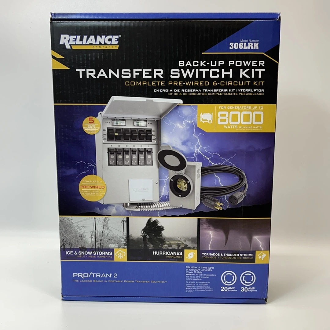 Brand New Reliance Controls 6-Circuit Backup Power Transfer Switch Kit 306LRK