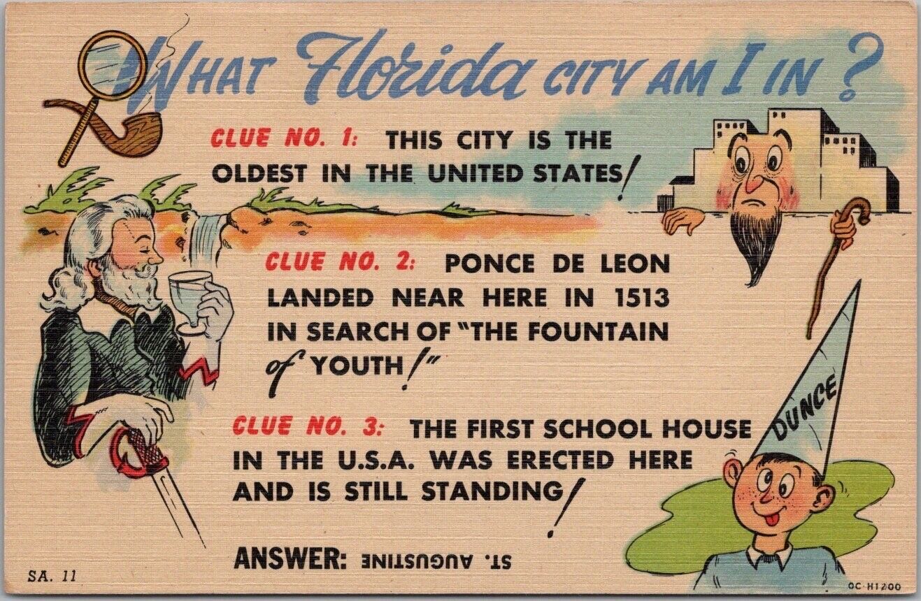 Vintage 1950 FLORIDA Comic LINEN Postcard 