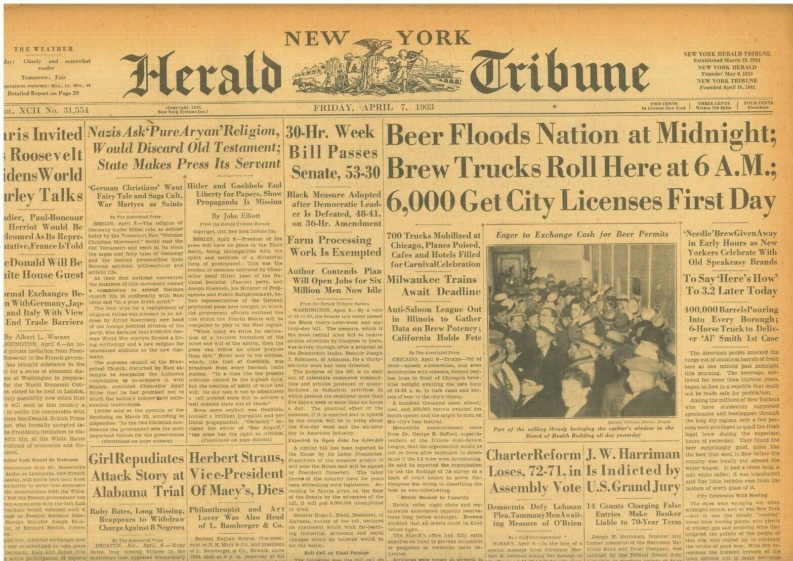 Prohibition Ends Beer Floods Nation Trucks Roll Cash for Permits April 7 1933 B4