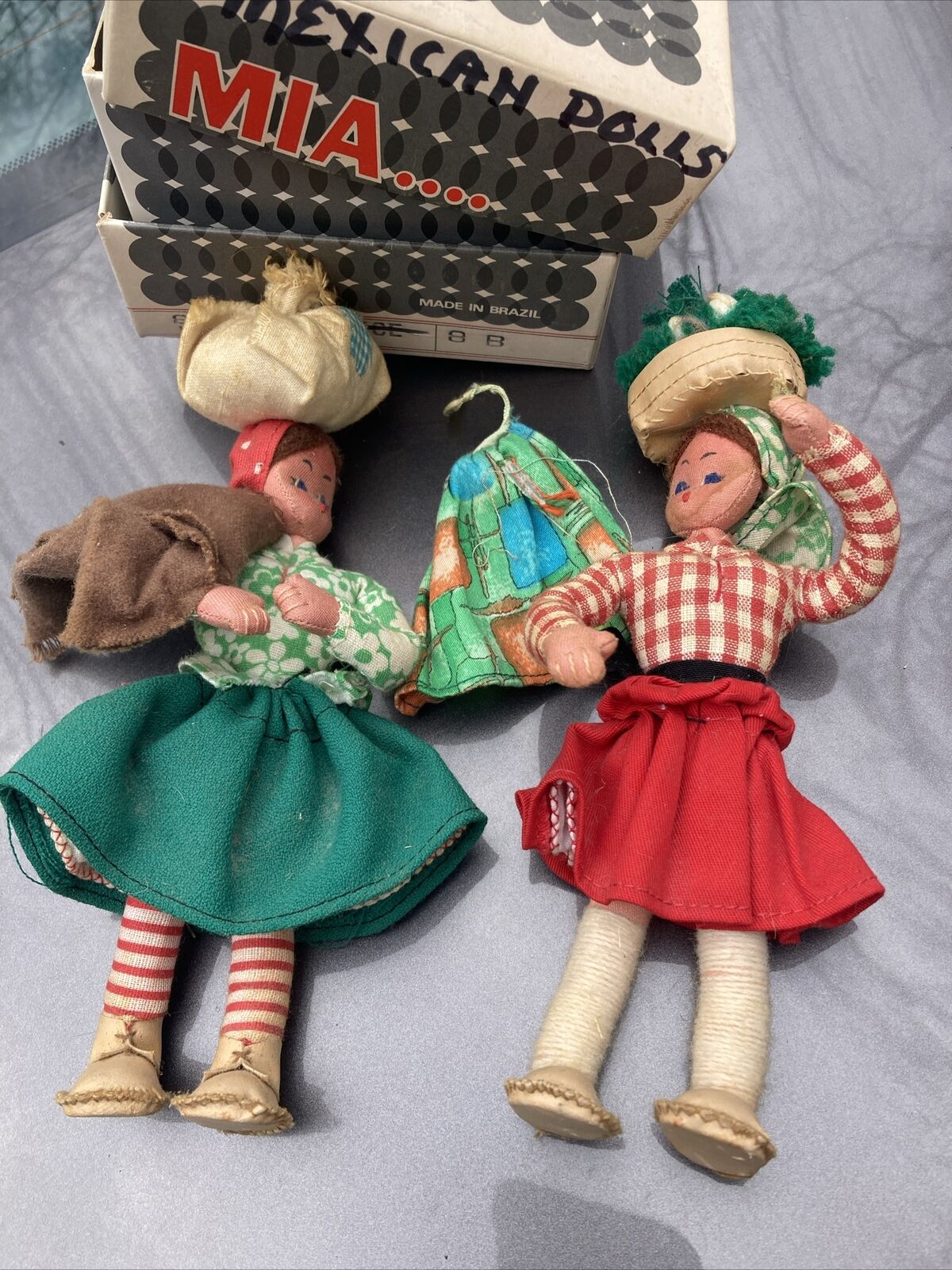 x2 Vintage Handmade Mexican Latin Dolls Girls Amazing Attention To Detail 