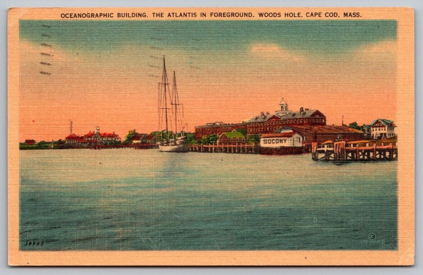 Cape Cod Massachusetts Ma Woods Hole Oceanographic Building Linen Wob  Postcard