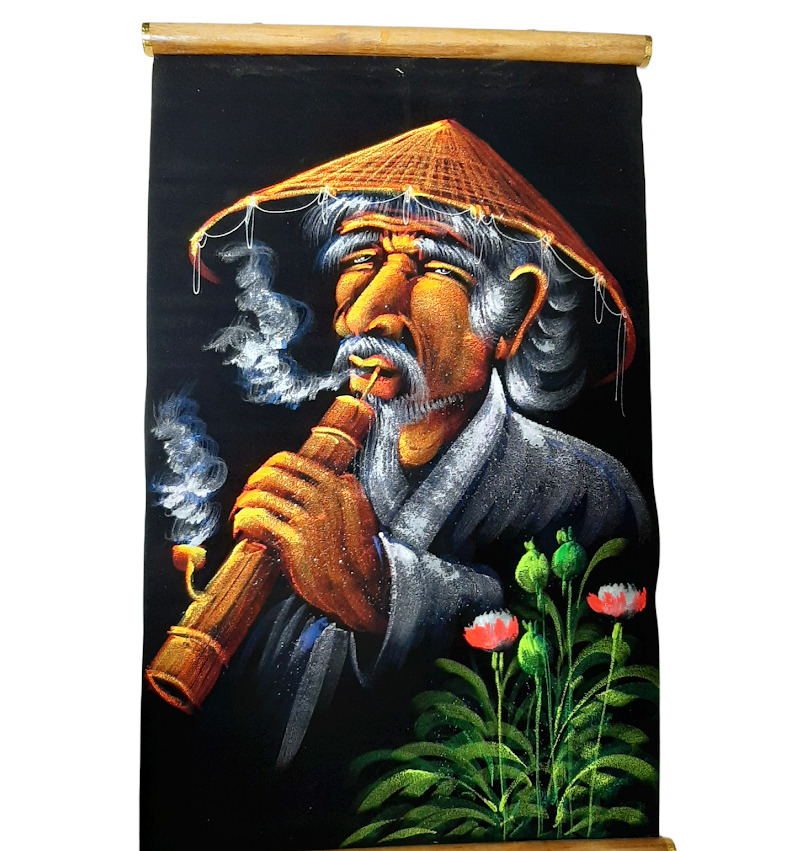 Folk Man Shown Smoking Chillum LED Lighted Picture HAND PAINTED