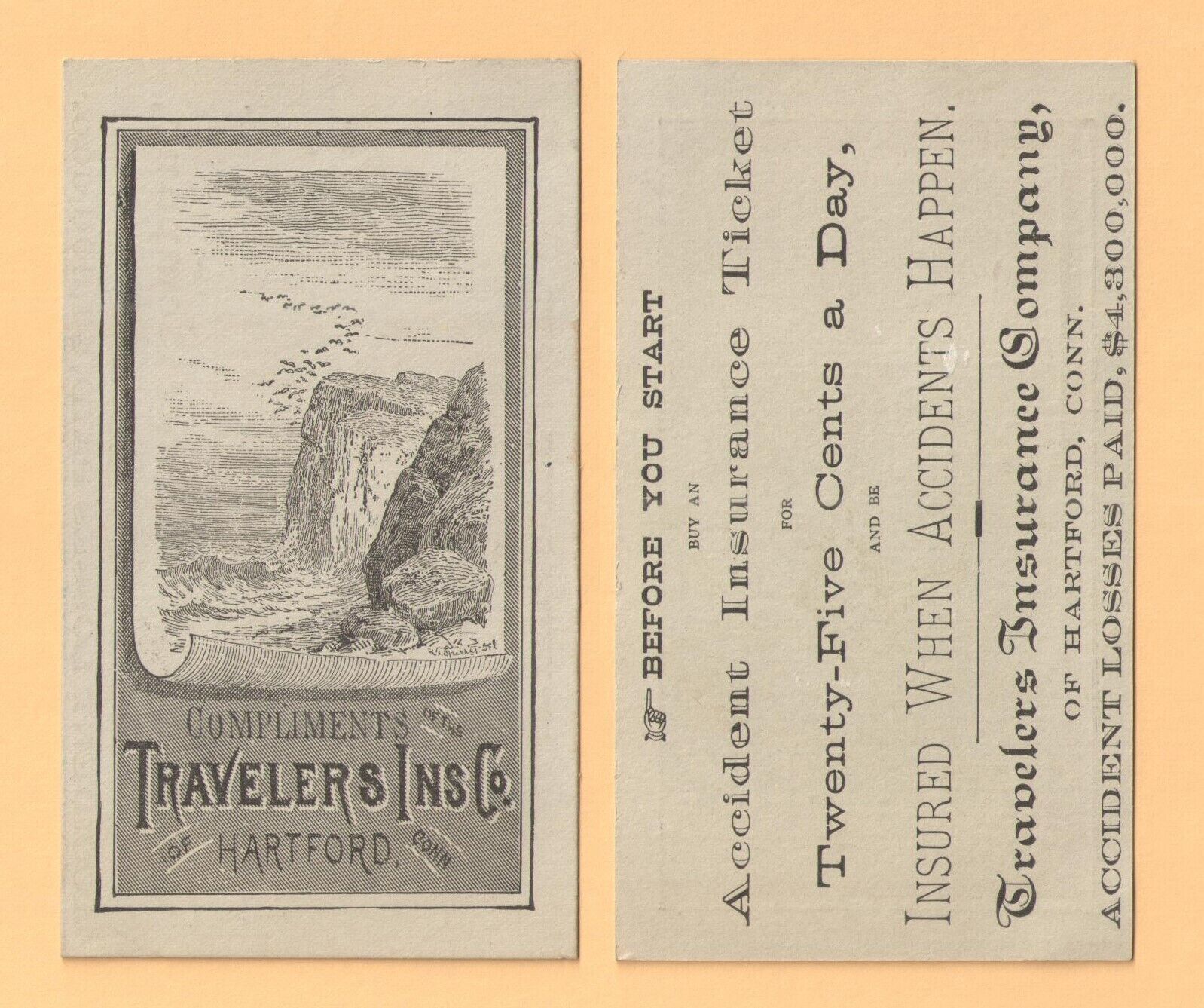 1880s TRAVELER\'S INSURANCE of HARTFORD CONN VICTORIAN TRADE CARD