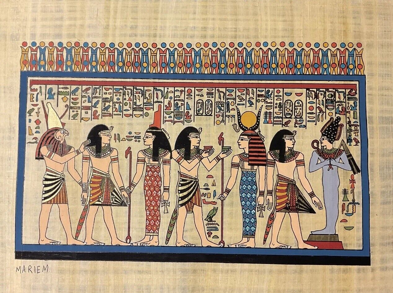Vintage Hand Painted  Egyptian Papyrus-King Ramses&the Journey-16x12”