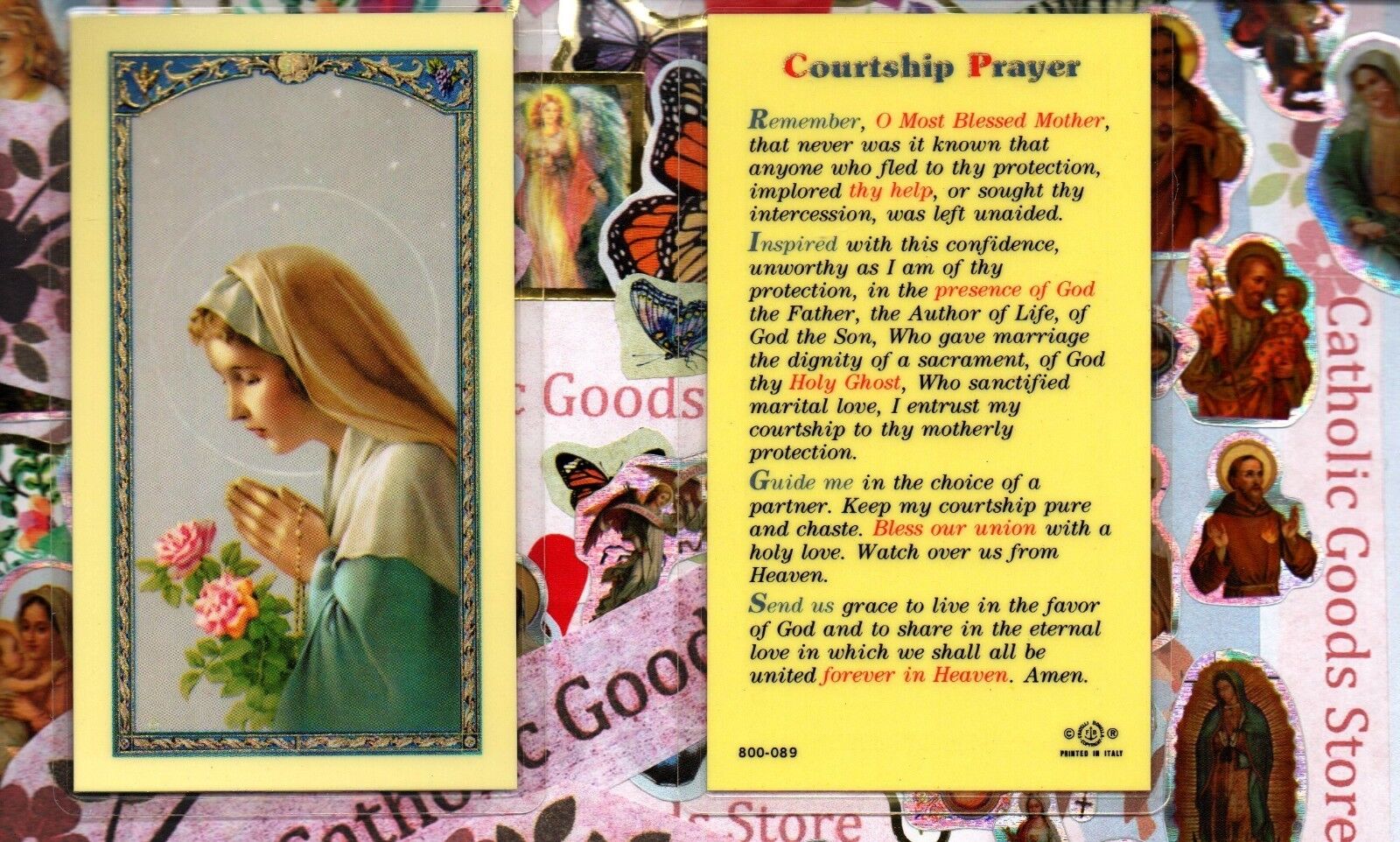 Virgin Mary /Front -Courtship Prayer /back - Laminated Holy Card