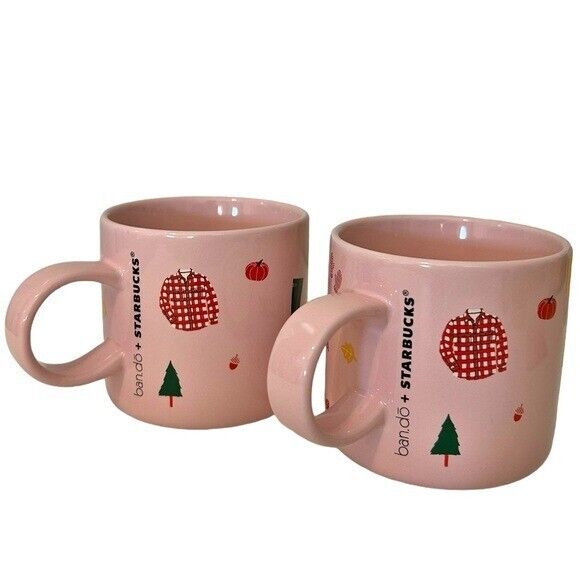 Starbucks Bando Stay Cozy Pink Mug Sweater Weather Cup 12 oz Set of Two in Pink