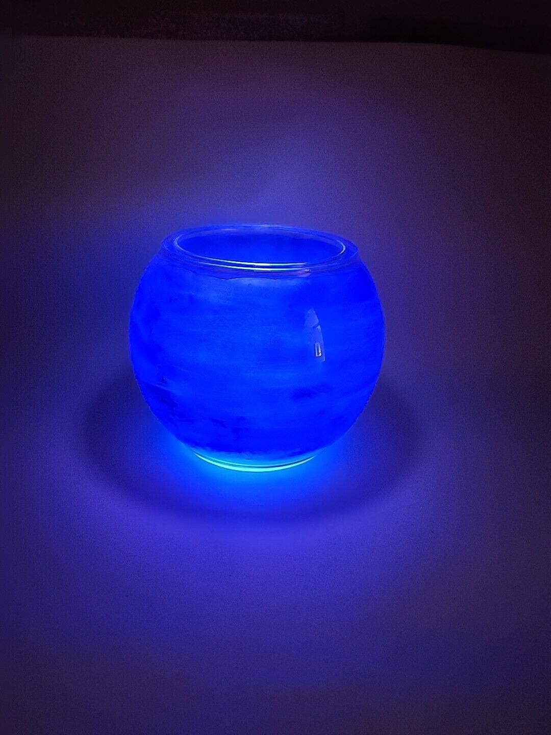 Northern Lights Sky Blue Glass Candle Tea Light Holder Made In USA- UV Reactive 