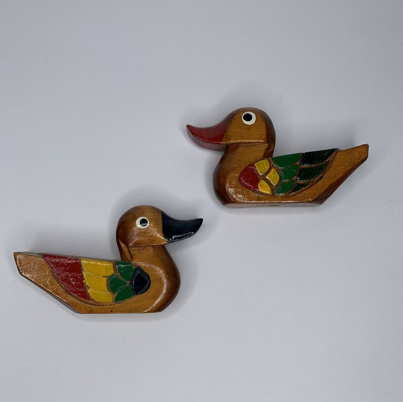 Vintage Wooden Hand Painted and carved Ducks Decor Unique Pieces