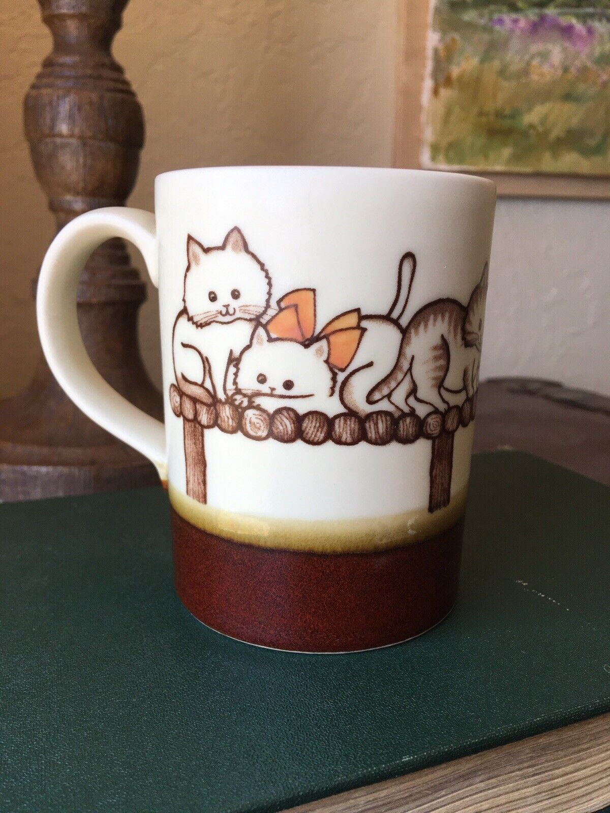 Antique Vintage Otagiri Kittens with Bows Mug Cup Brown Coffee Tea