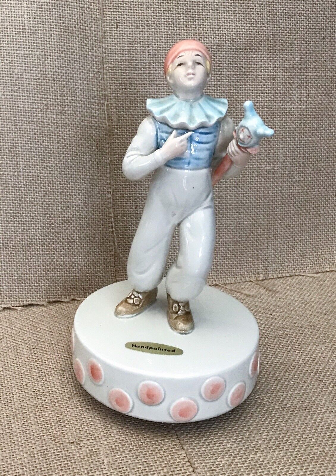 Vintage Otagiri Hand Painted Jester Bring In The Clowns Rotating Music Box