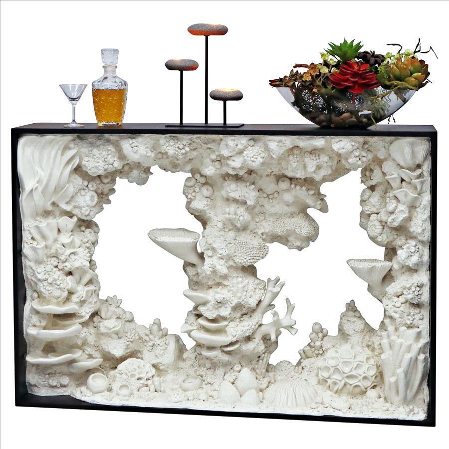 Nautical Ocean Ecosystem Coral Reef Framed Undersea Life Console Table