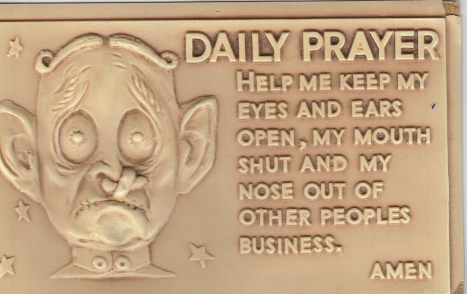Postplax 3D Postcard Daily Prayer 1958 Eden Plastics 1958 Embossed Unused Vtg