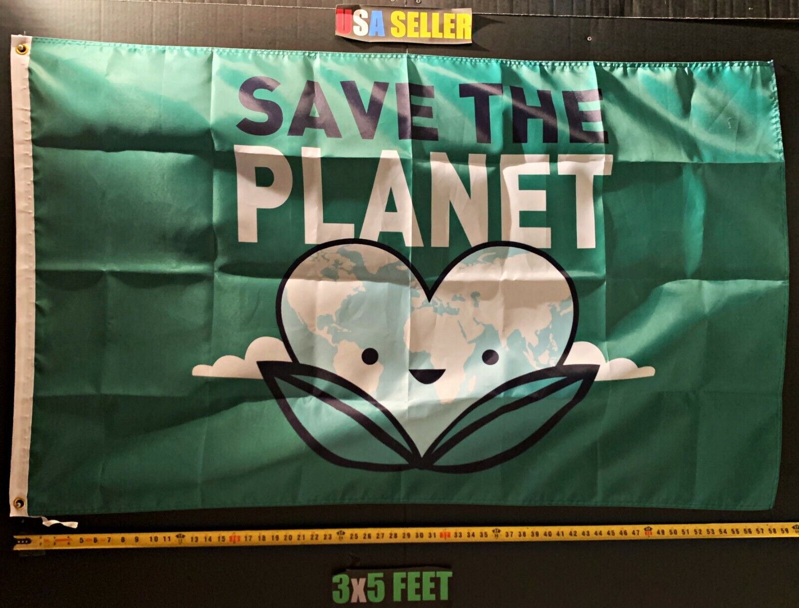 Save Earth Flag FREE USA SHIP Save The Planet Earth Heart Renewable USA Sign 3x5
