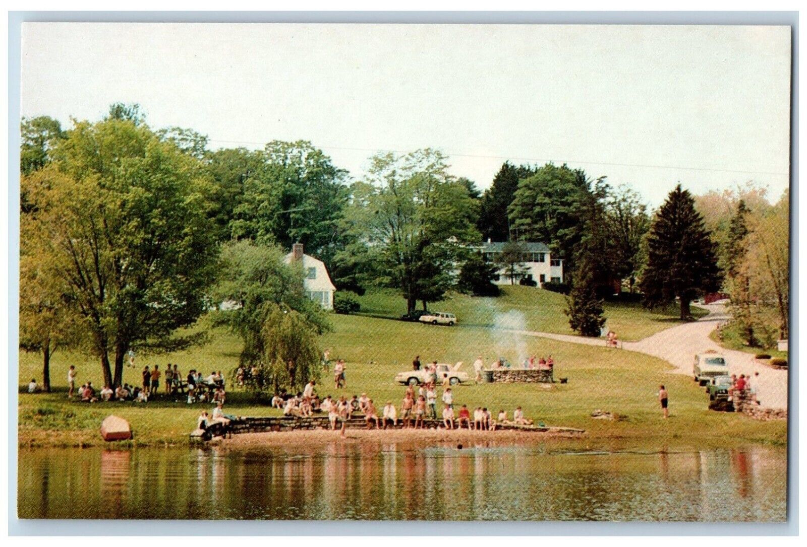 South Kent Connecticut Postcard South Kent School Picnic Field Pond 1960 Vintage