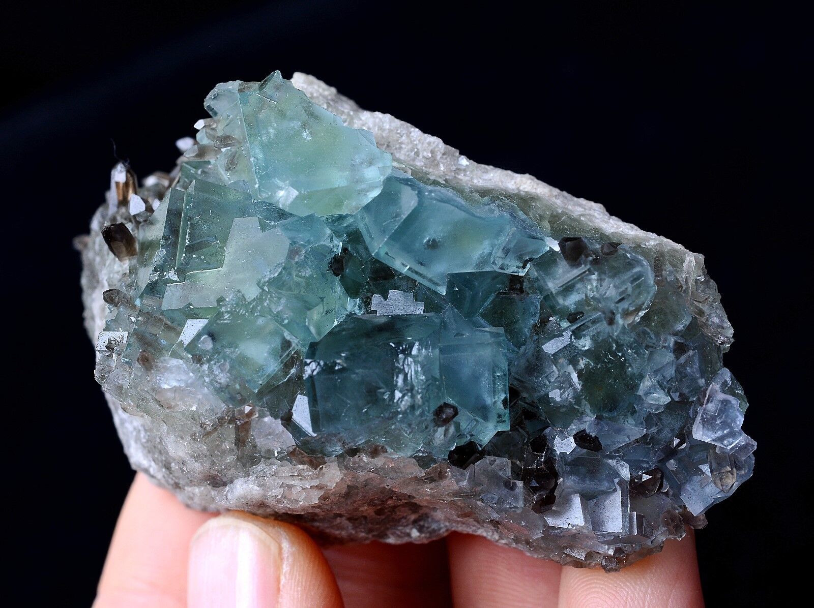 100g Rare Transparent Blue Fluorite & Smoky Quartz Symbiotic Mineral Specimen