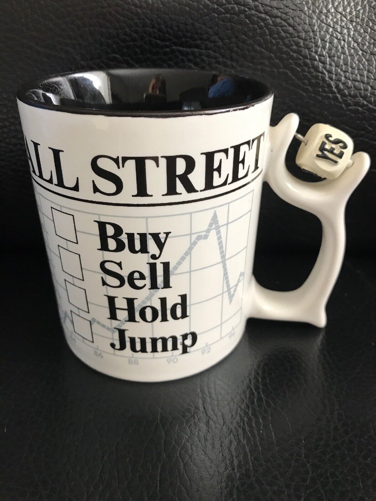 Dept 56 Wall Street Stock Market Buy Sell Hold Jump Dice Spinner Coffee Mug Cup