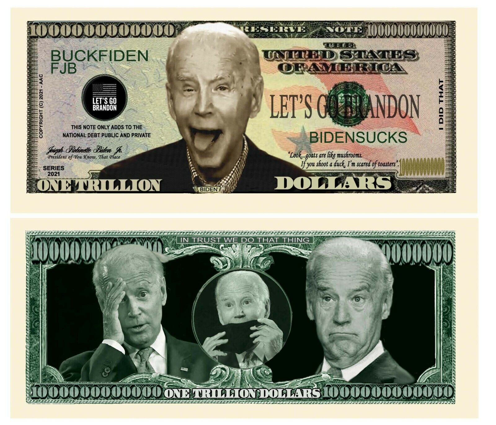 Pack of 50 - Joe Biden Sucks FJB Let's Go Brandon MAGA Novelty Dollar Bills