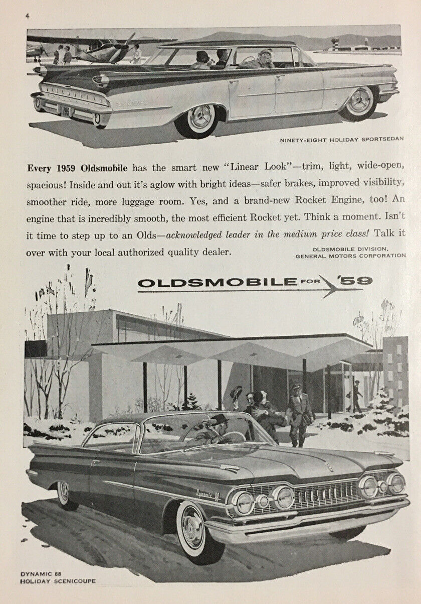 Vintage 1959 OLDSMOBILE Car Print Ad Mid Century Modern Graphics Dynamic 88