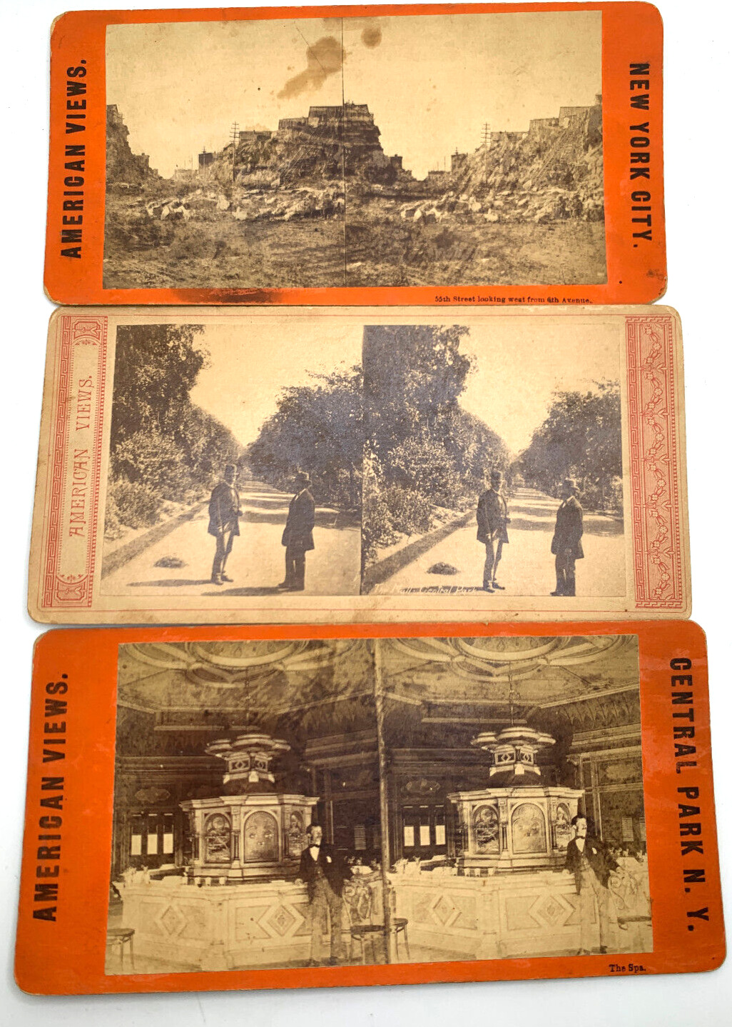 LOT 3 1880-1910? STEREOVIEW STEREOSCOPE CARDS NYC CENTRAL PARK SPA, MALL 55th ST