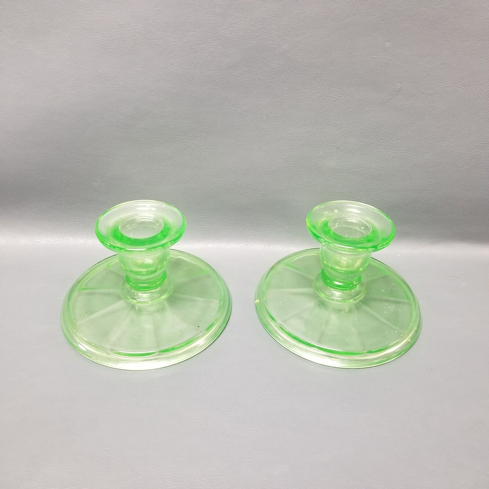 Pair of Vintage Green Uranium Depression Glass 2.5\