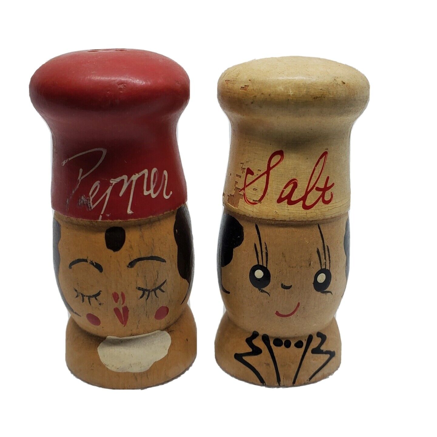 Vintage Wooden Mr Salt Mrs Pepper Shakers 2.5\