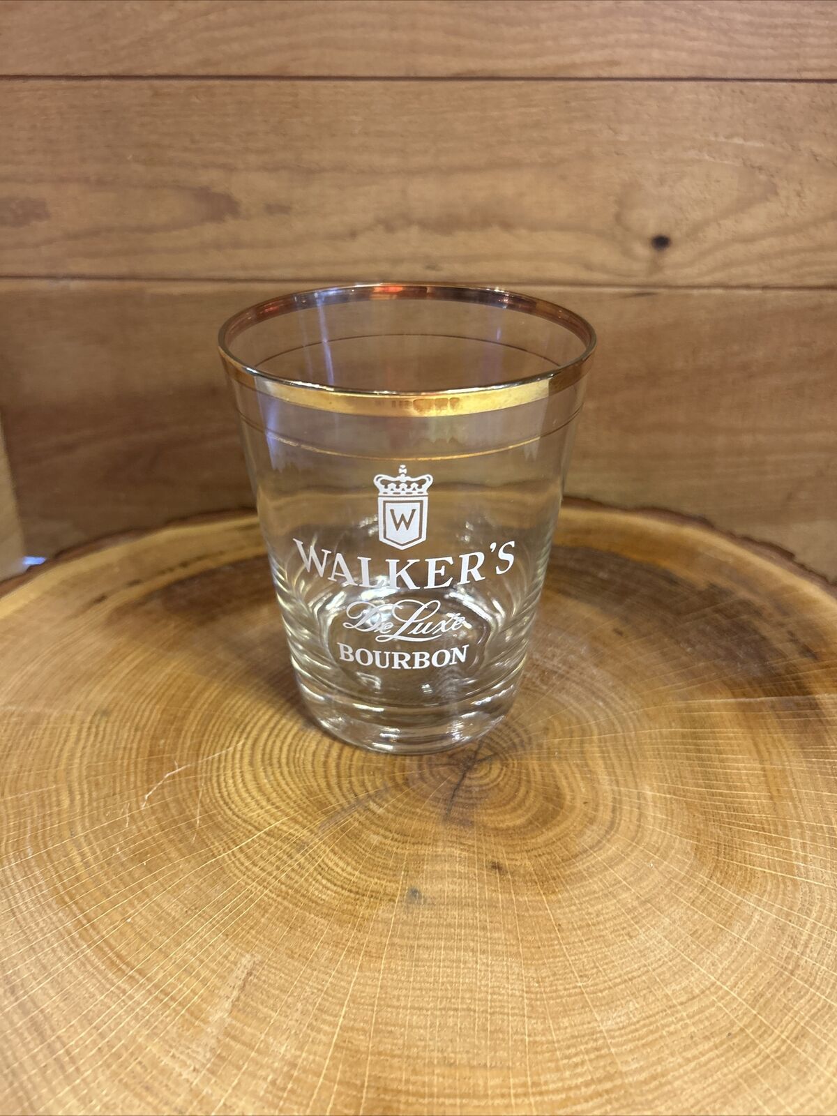 Vintage Walker's Deluxe Bourbon Gold Rim Rocks Glass Excellent Condition