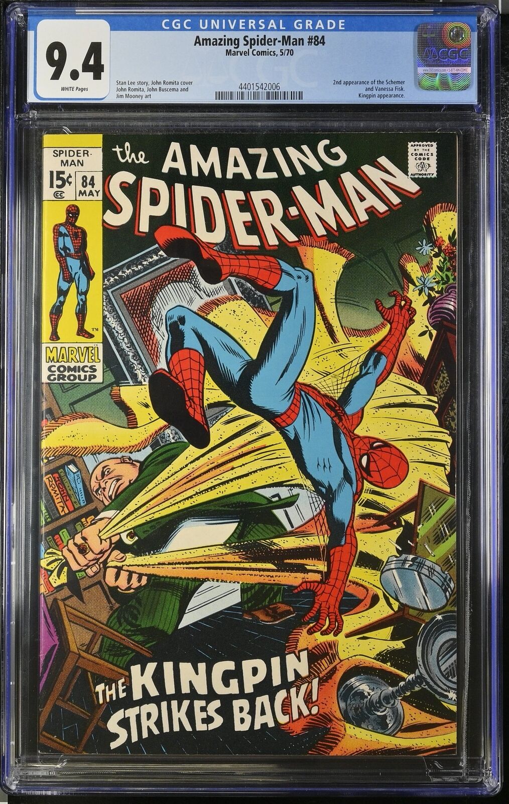 Amazing Spider-Man #84 CGC NM 9.4 White Pages Kingpin Appearance Marvel 1970