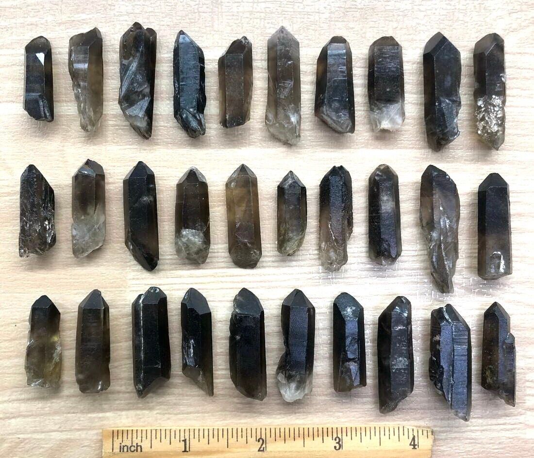30pcs Smokey Morion Quartz Natural Black Smoky Crystal Points Stone Short Tips