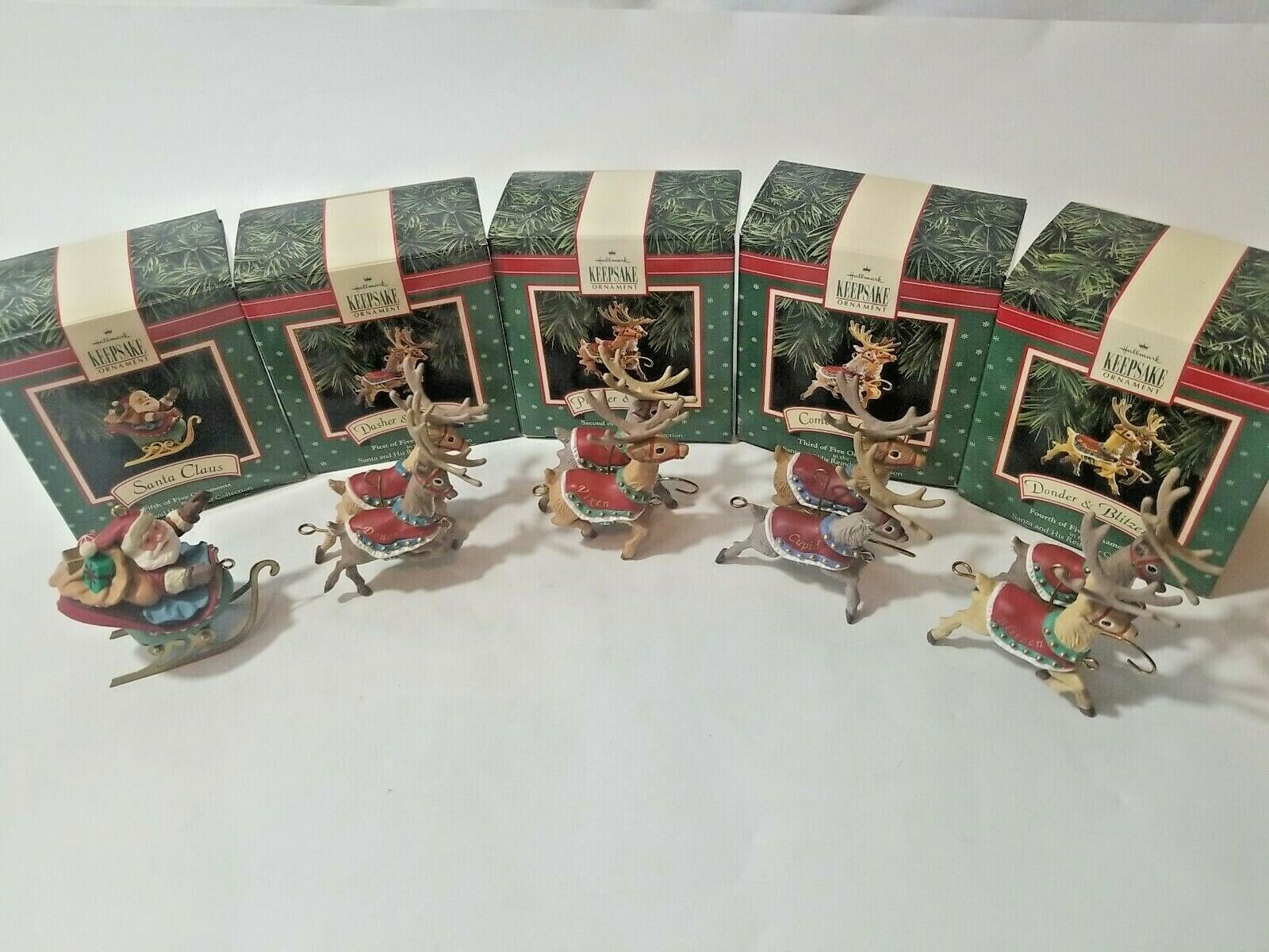 1992 Hallmark Keepsake Ornaments SANTA AND HIS REINDEER Complete Set NO RIBBON