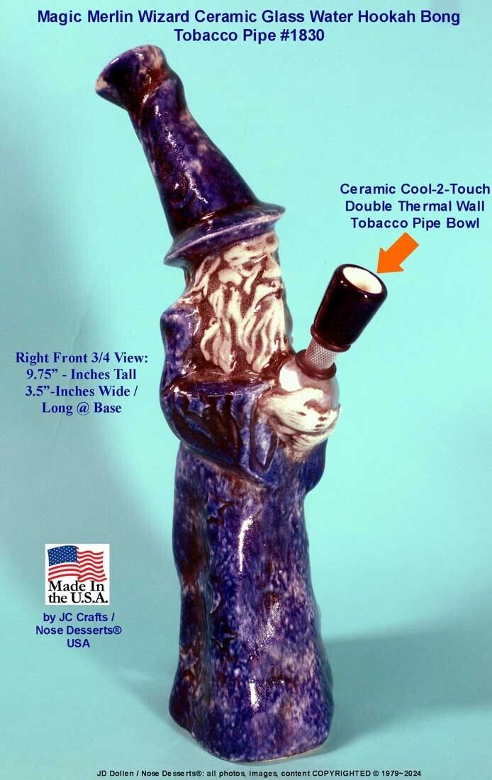 Magic Merlin Wizard Ceramic Glass Water Hookah Bong Tobacco Pipe, #1830 Made USA