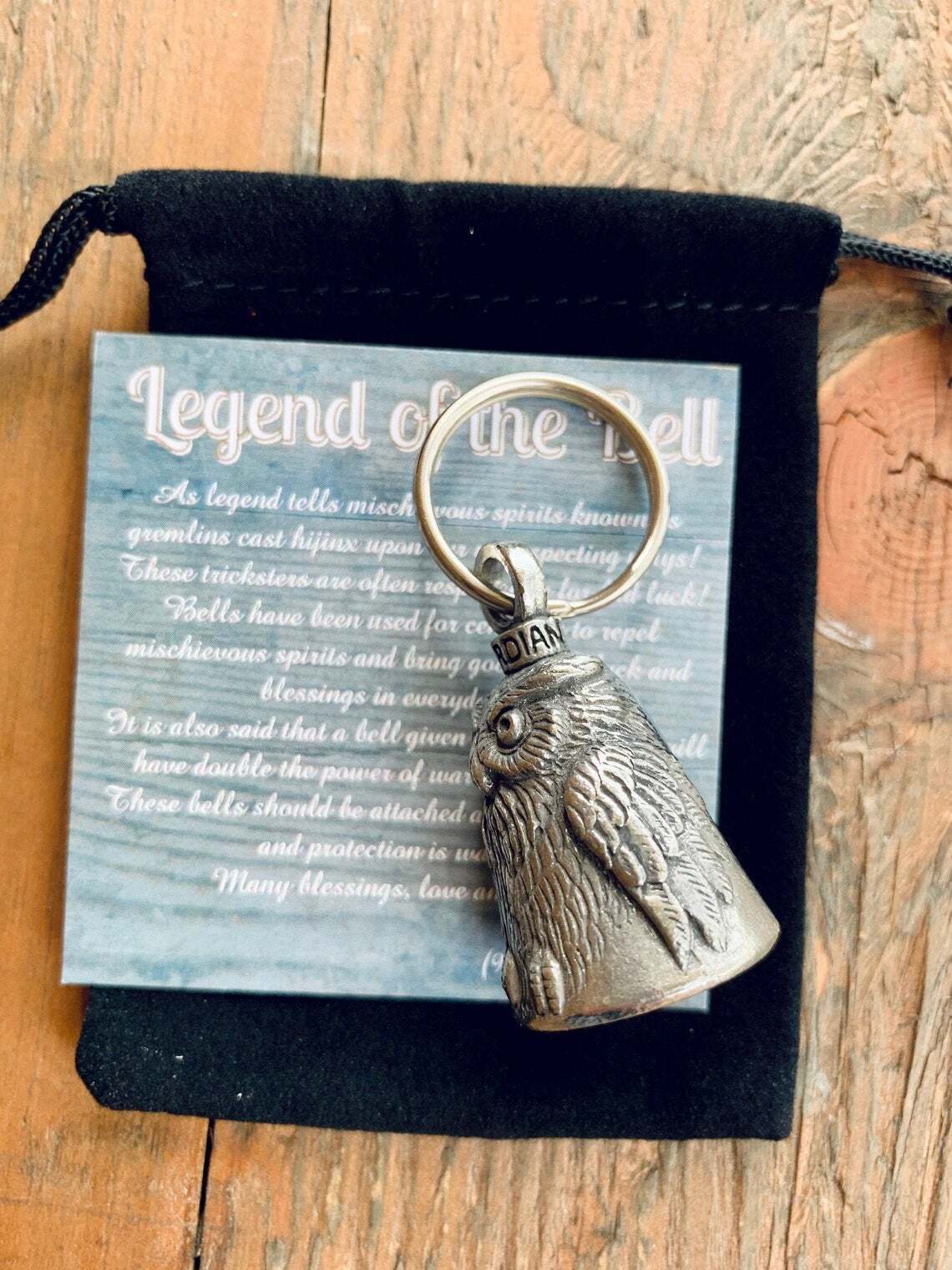 OWL GUARDIAN Bell of Good Luck gift fortune pet keychain