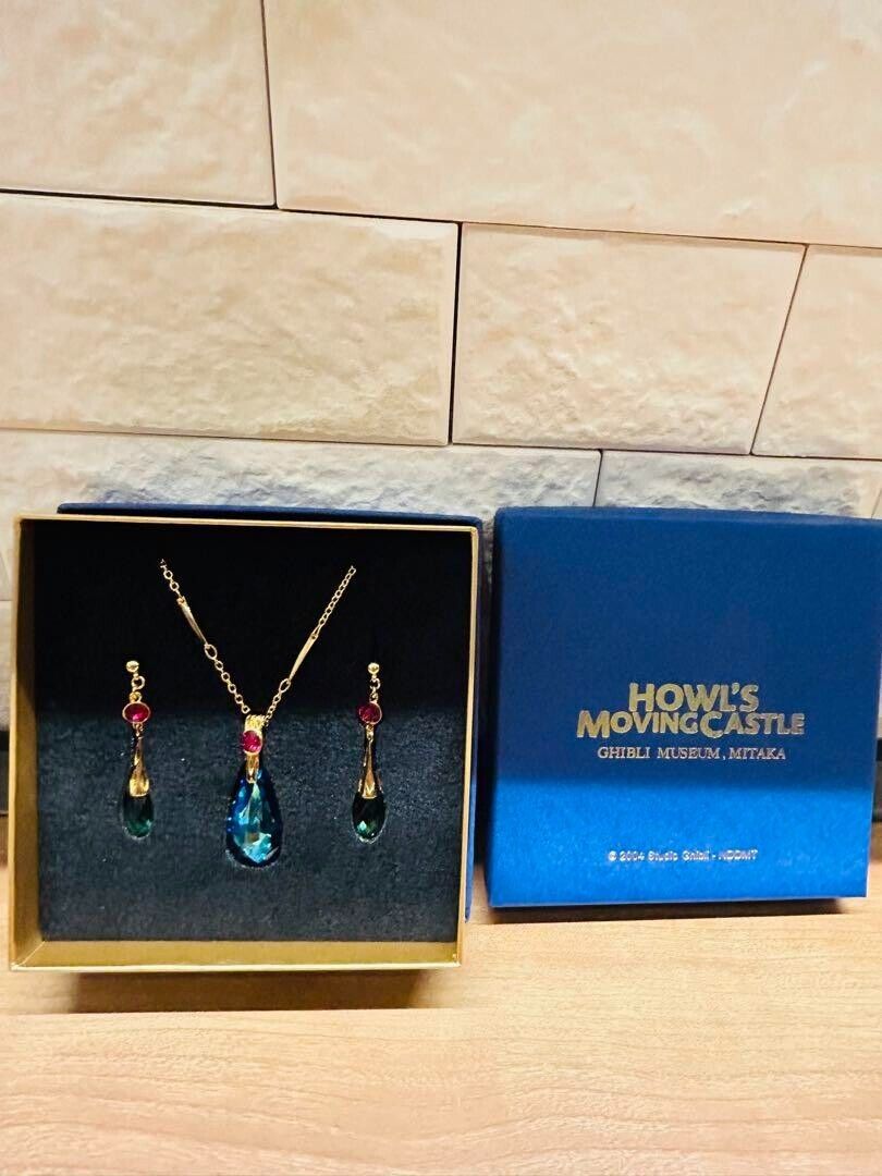 Howl's Moving Castle Swarovski Pierced Necklace Set Ghibli Museum Limited New