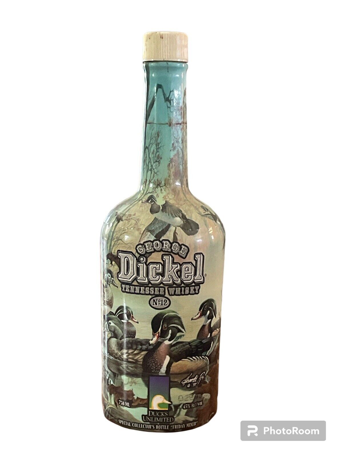 George Dickel Whiskey #12 Ducks Unlimited EMPTY BOTTLE Small tear on back label