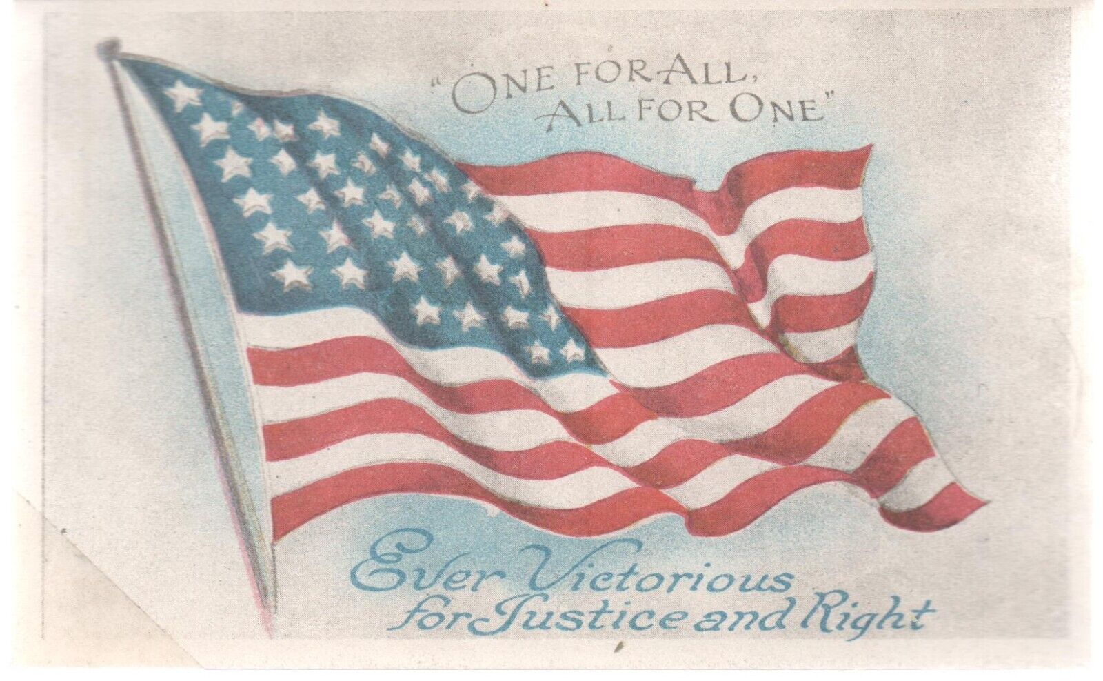 c1940s WW2 Era Patriotic One For All, All For One American Flag Postcard Vintage