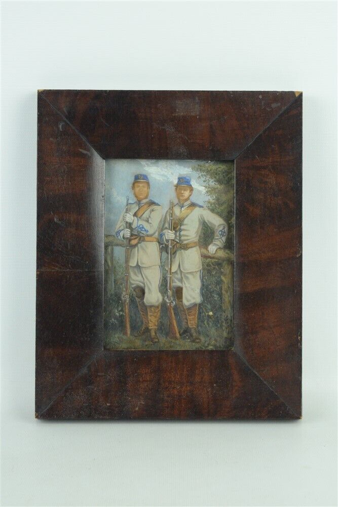 Antique English Militiamen Albumen Photo 1860s Hand Painted Framed Cheshire 