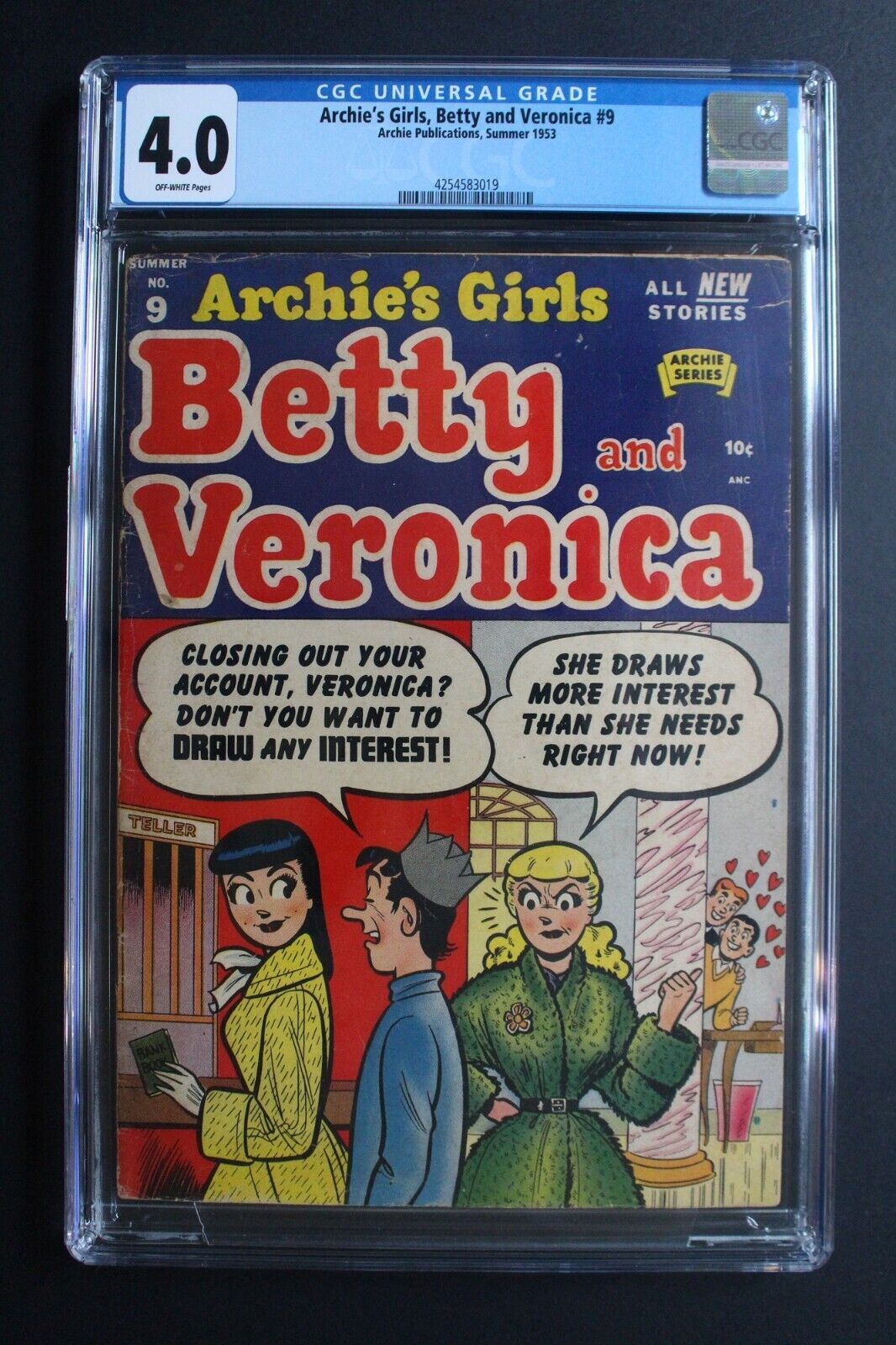 Archie\'s Girls, Betty & Veronica #9 Scarce 1953 Risque Make Out w Betty CGC 4.0